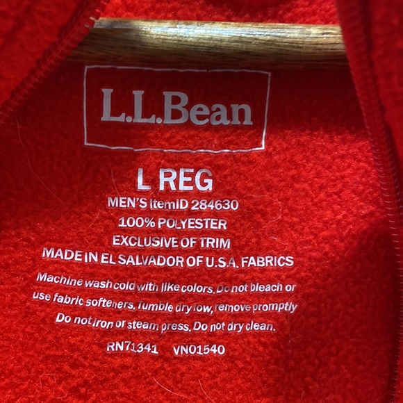 L.L.Bean L Sweater Fleece Full-Zip Jacket Red Pockets Long Sleeve Mens Outdoor - Picture 4 of 4